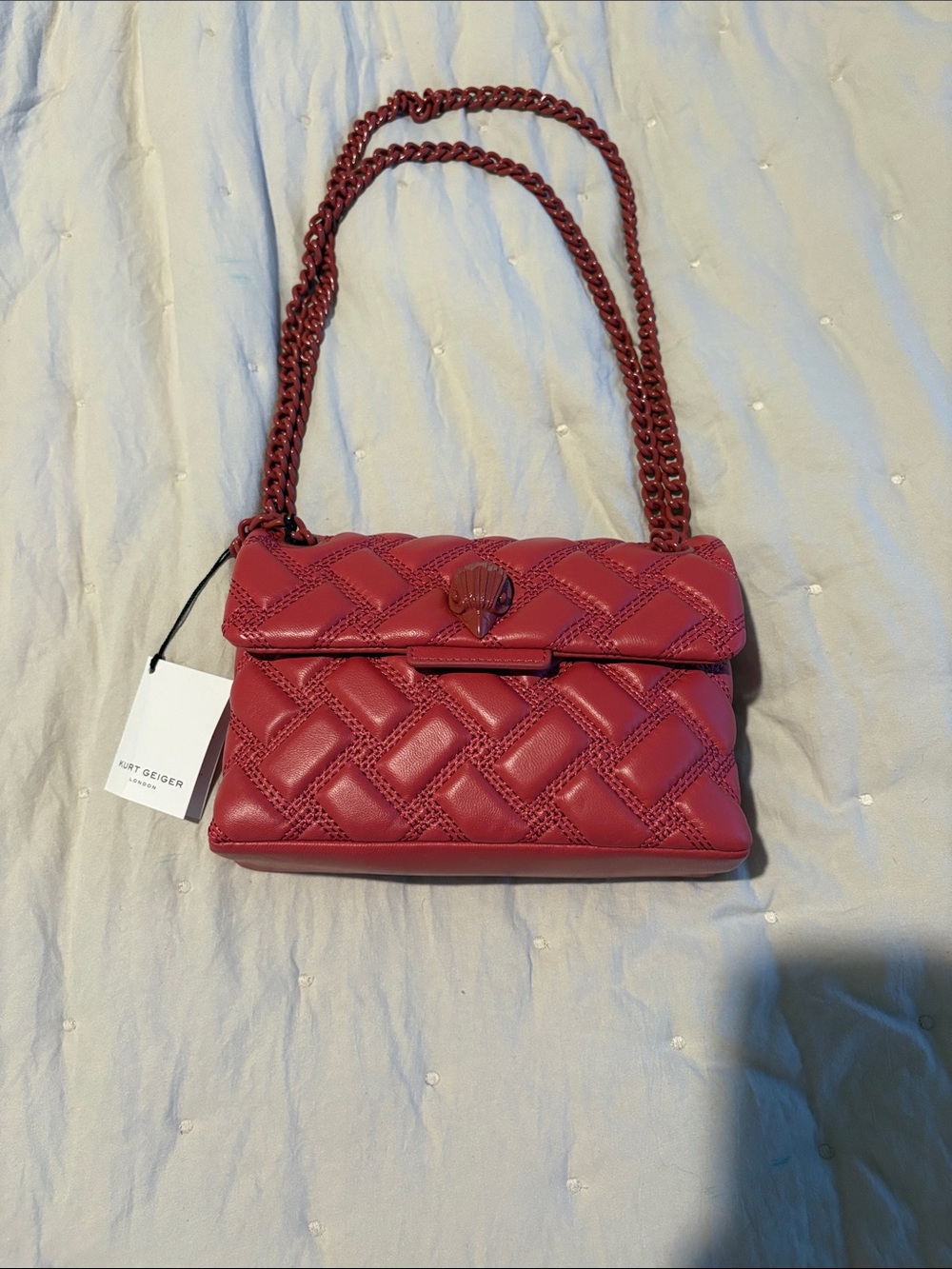 Kurt Geiger Quilted Raspberry Chain Shoulder Bag